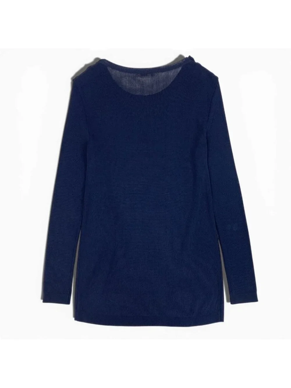 Saint Laurent Rive Gauche Rib Long Sleeve Knit Gold Button Navy Rayon Sweater